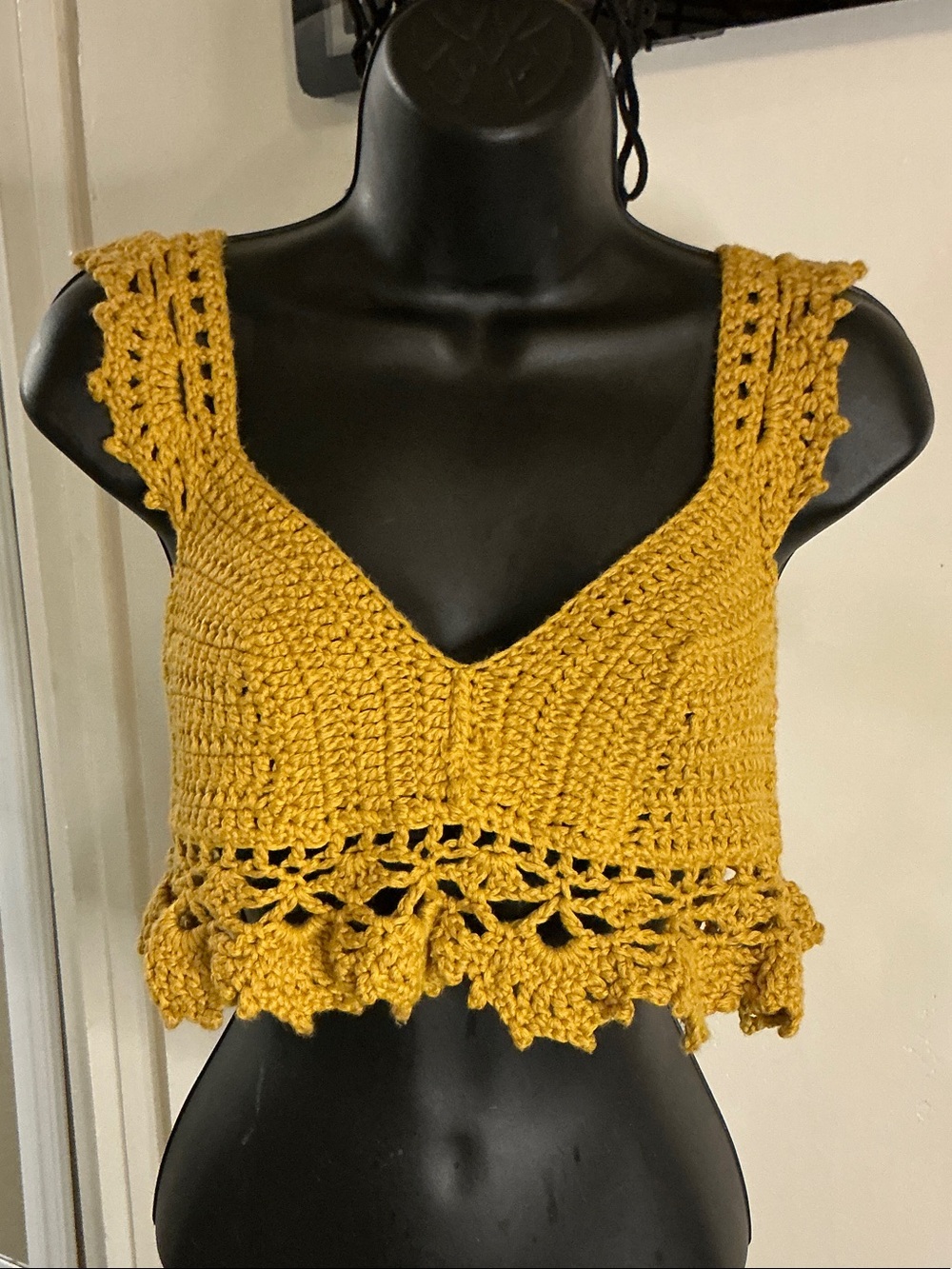 Crochet V-Neck Mustard Yellow Women's Crop Top